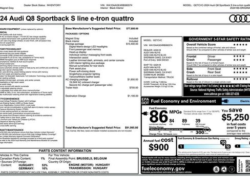 Used 2024 Audi Q8 e-tron Prestige w/ Prestige Package AWD/4WD image 4