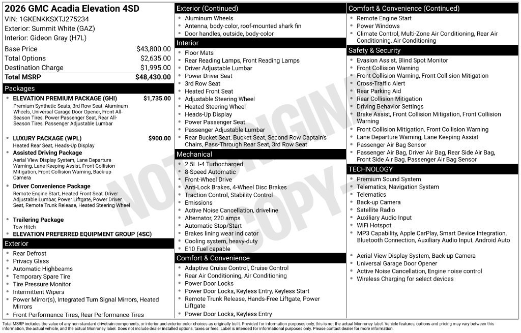 Used 2026 GMC Acadia Elevation w/ Elevation Premium Package FWD image 3