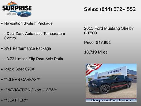 Used 2011 Ford Mustang Shelby GT500 w/ SVT Performance Pkg RWD image 6