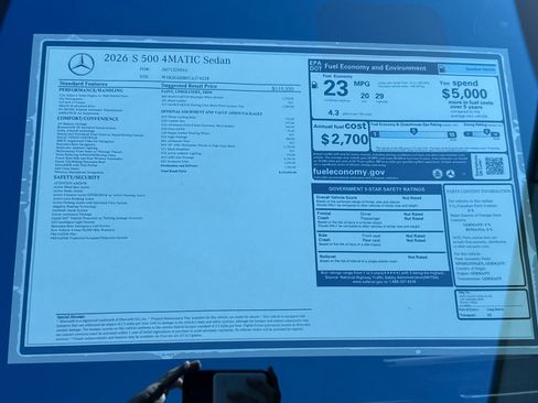 New 2026 Mercedes-Benz S 500 4MATIC image 29