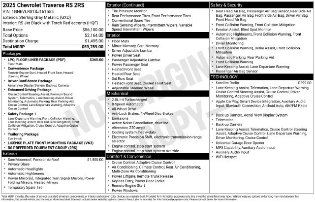 Certified 2025 Chevrolet Traverse RS w/ LPO, Floor Liner Package AWD/4WD image 6