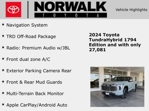 Used 2024 Toyota Tundra 1794 Edition w/ TRD Off-Road Package AWD/4WD image 10
