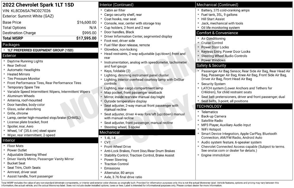 Used 2022 Chevrolet Spark LT FWD image 26