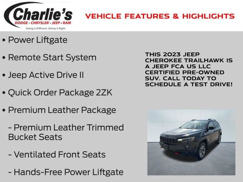 Certified 2023 Jeep Cherokee Trailhawk w/ Premium Leather Package image 13