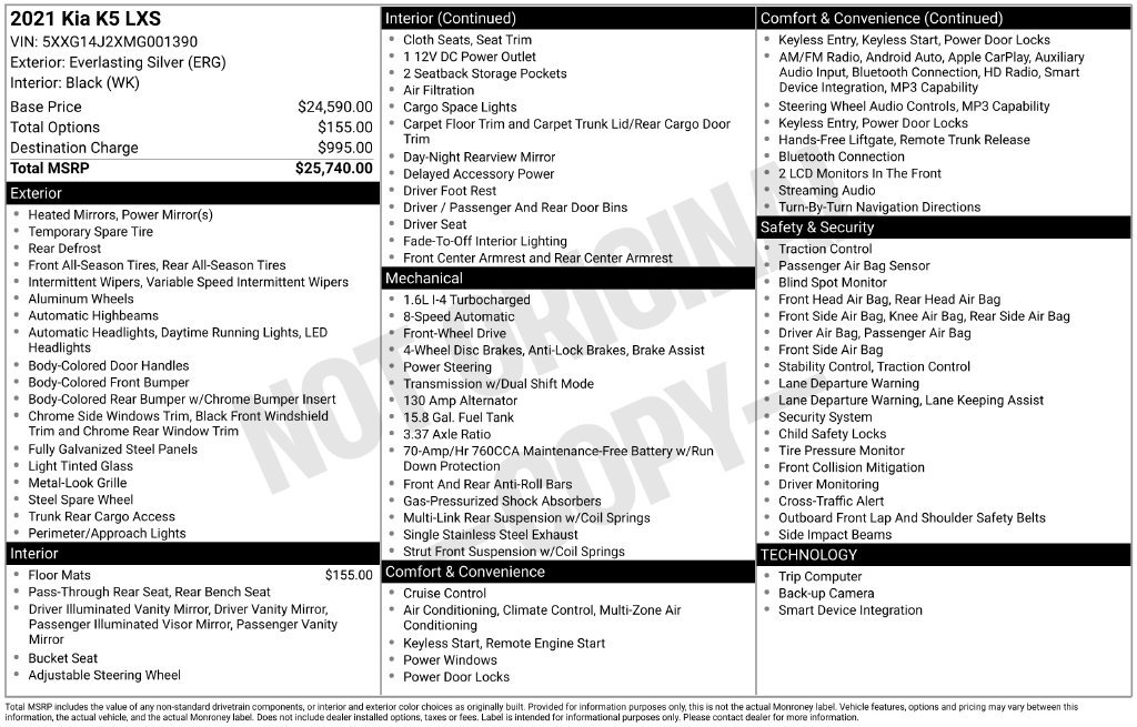 Certified 2021 Kia K5 LXS FWD image 7