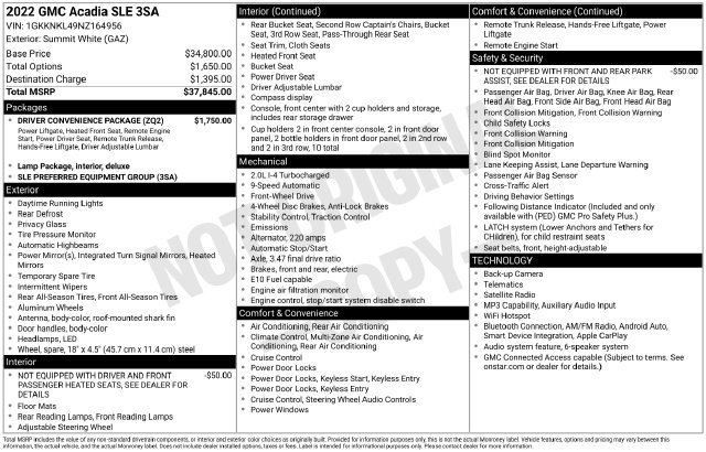 Used 2022 GMC Acadia SLE w/ Driver Convenience Package FWD image 2