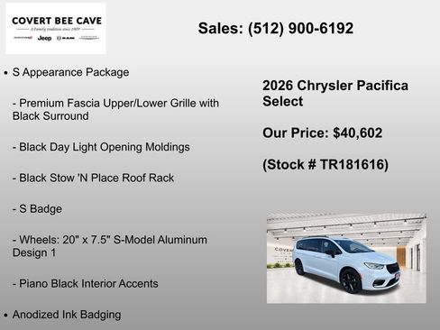 New 2026 Chrysler Pacifica Select w/ S Appearance Package FWD image 12