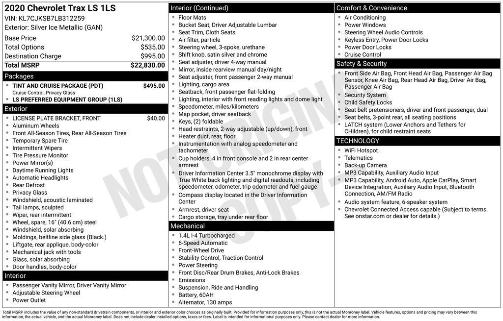 Used 2020 Chevrolet Trax LS w/ Tint and Cruise Package FWD image 2