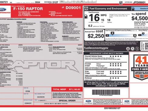 Used 2018 Ford F150 Raptor w/ Equipment Group 802A Luxury AWD/4WD image 10