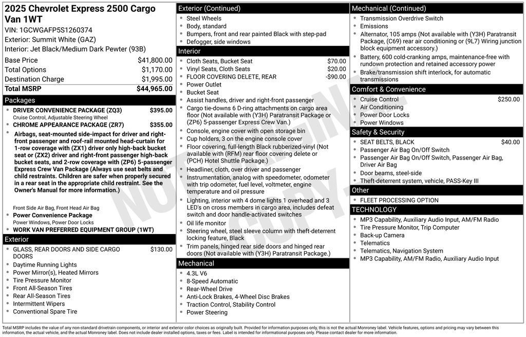 Certified 2025 Chevrolet Express 2500 w/ Driver Convenience Package RWD image 40