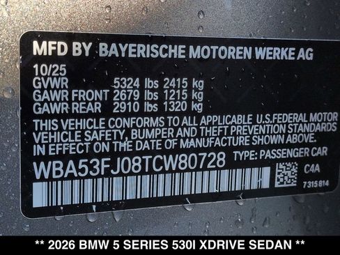 New 2026 BMW 530i xDrive w/ M Sport Package AWD/4WD image 19