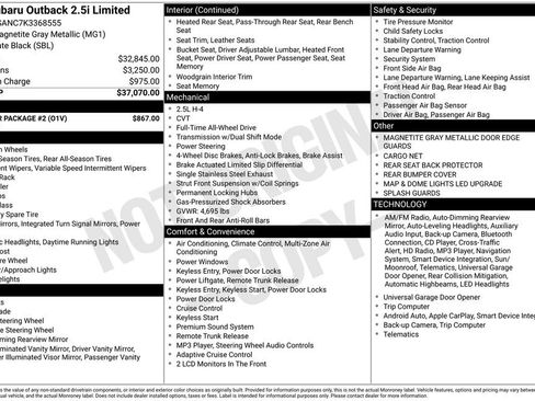 Used 2019 Subaru Outback 2.5i Limited w/ Popular Package #2 image 6
