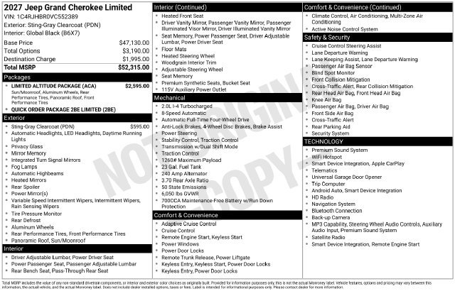 New 2027 Jeep Grand Cherokee Limited w/ Limited Altitude Package AWD/4WD image 2