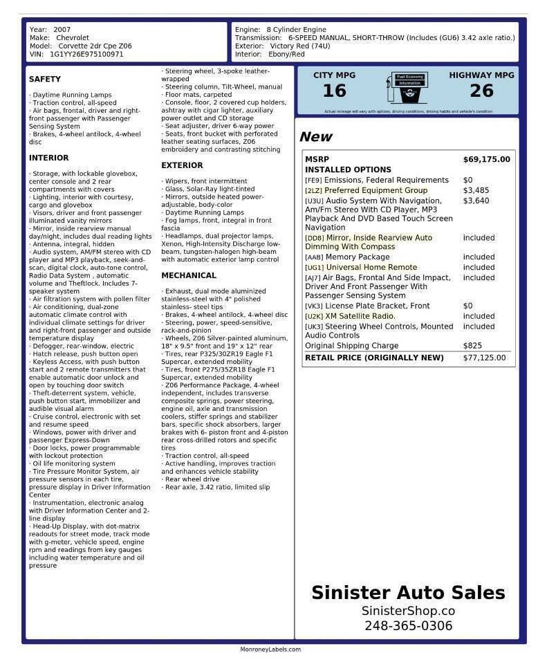 Used 2007 Chevrolet Corvette Z06 w/ Preferred Equipment Group RWD image 70
