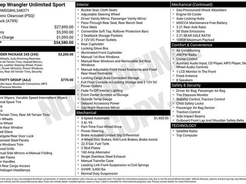 Used 2017 Jeep Wrangler Unlimited Sport w/ Quick Order Package 24S AWD/4WD image 36