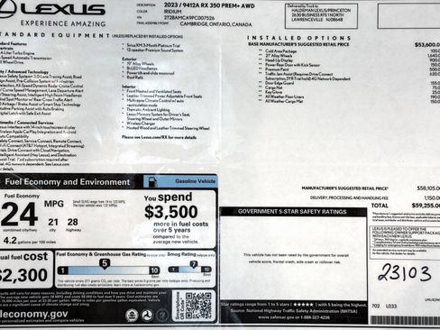 Used 2023 Lexus RX 350 Premium Plus w/ Cold Area Package image 2