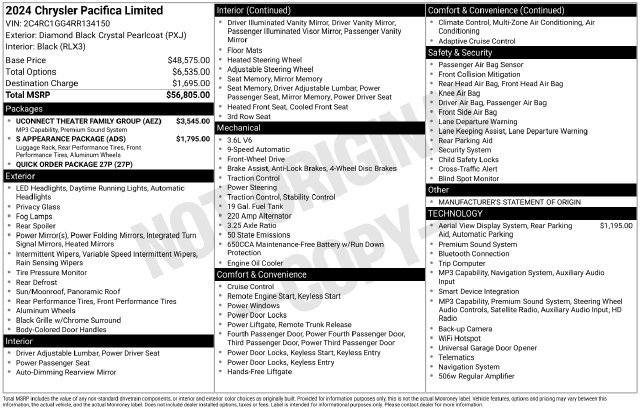 Used 2024 Chrysler Pacifica Limited w/ Uconnect Theater Family Group FWD image 14