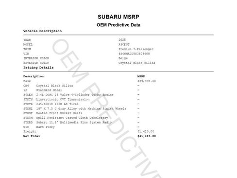 Used 2025 Subaru Ascent Premium AWD/4WD image 2