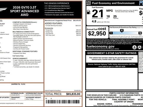 Used 2026 Genesis GV70 3.5T Sport Advanced AWD/4WD image 6