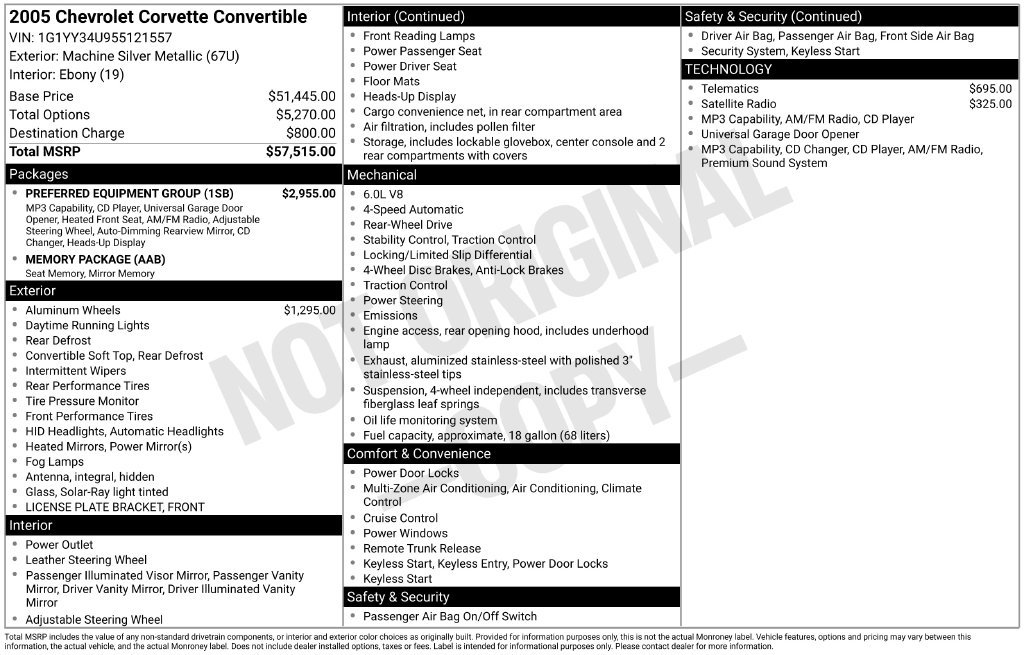 Used 2005 Chevrolet Corvette Convertible w/ Preferred Equipment Group RWD image 2