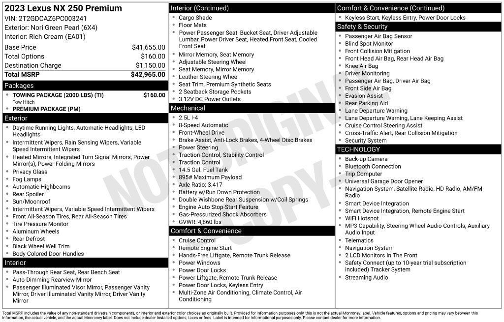 Used 2023 Lexus NX 250 FWD w/ Towing Package (2000 Lbs) image 2