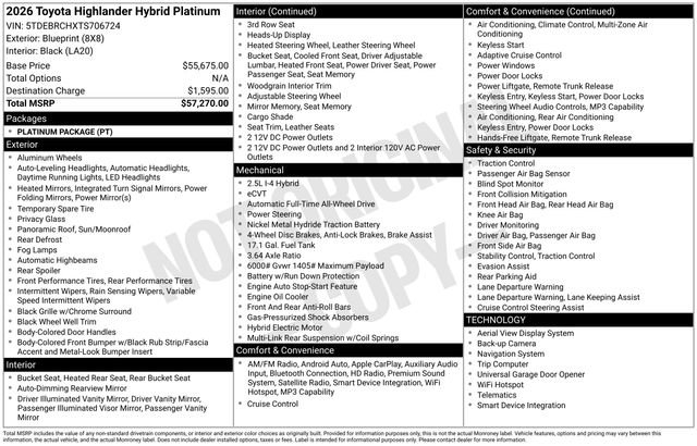 Certified 2026 Toyota Highlander Platinum AWD/4WD image 3