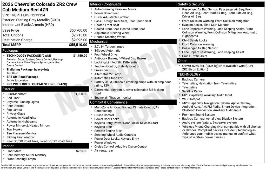 New 2026 Chevrolet Colorado ZR2 w/ Technology Package AWD/4WD image 4