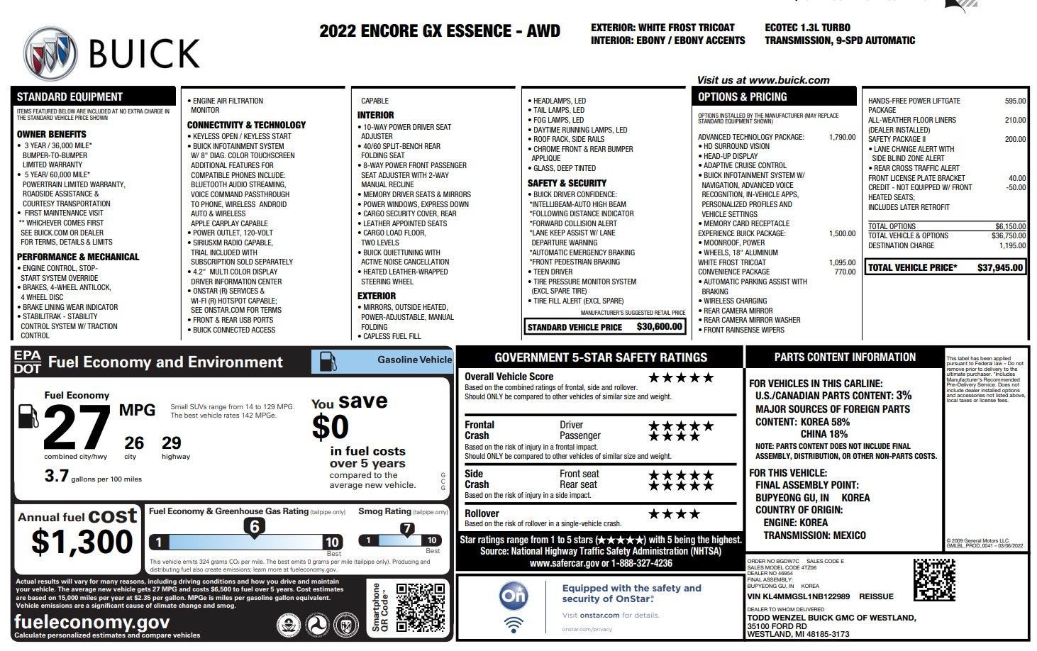Used 2022 Buick Encore GX Essence w/ Advanced Technology Package AWD/4WD image 38