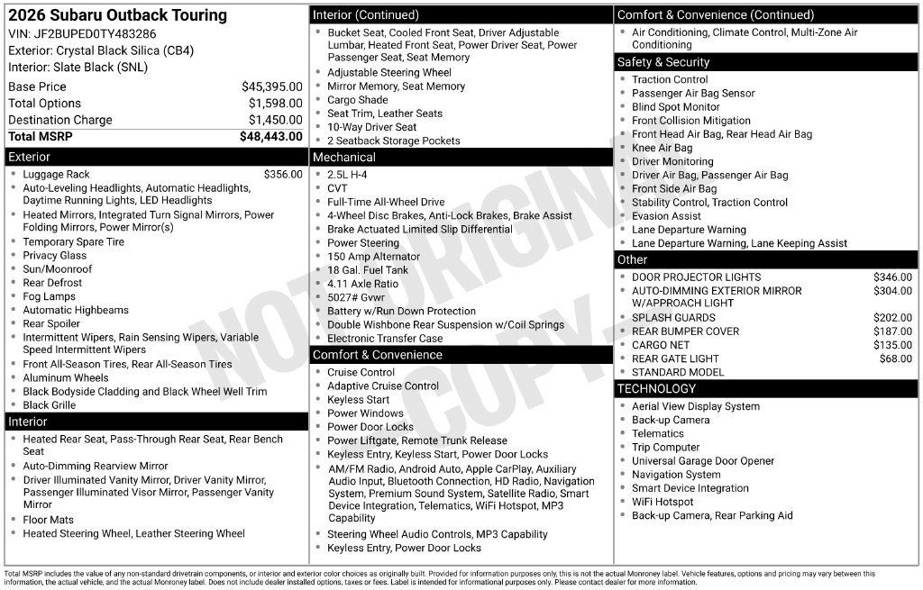 New 2026 Subaru Outback Touring AWD/4WD image 5