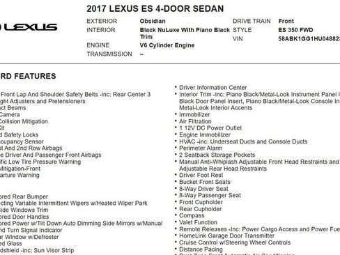 Used 2017 Lexus ES 350 w/ Accessory Package FWD image 17