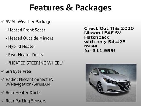 Used 2020 Nissan Leaf SV w/ SV All Weather Package FWD image 8