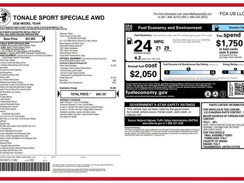 New 2026 Alfa Romeo Tonale w/ Active Assist Package AWD/4WD image 25