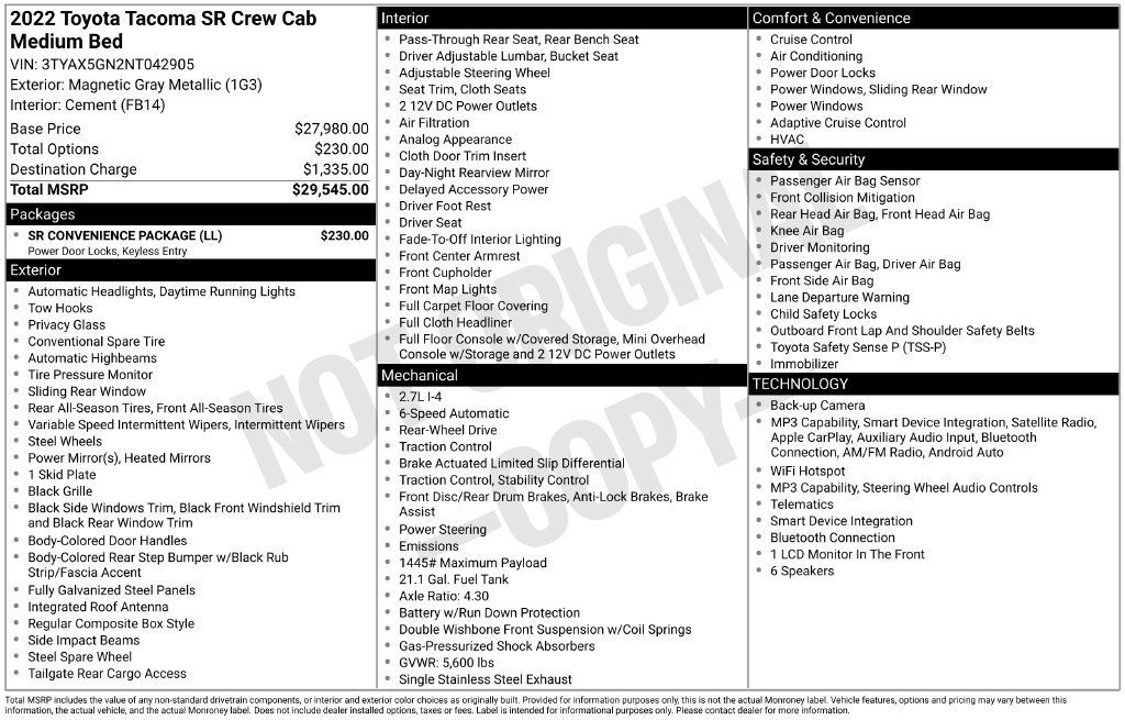 Used 2022 Toyota Tacoma SR w/ SR Convenience Package RWD image 19