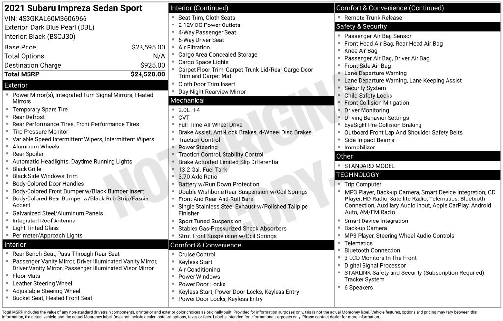 Certified 2021 Subaru Impreza 2.0i Sport AWD/4WD image 33