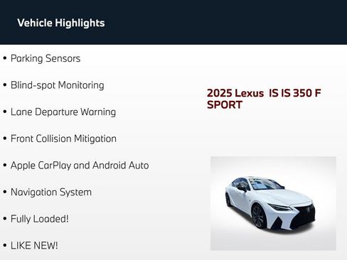Used 2025 Lexus IS 350 F Sport w/ Navigation Package RWD image 79