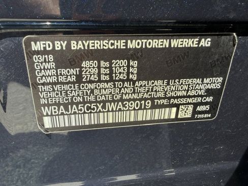 Used 2018 BMW 530i w/ Premium Package RWD image 15