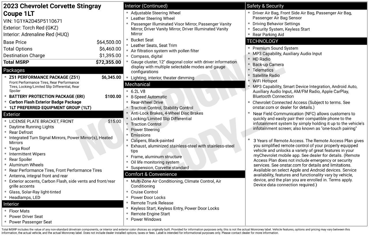 Used 2023 Chevrolet Corvette Stingray Coupe w/ Z51 Performance Package RWD image 30