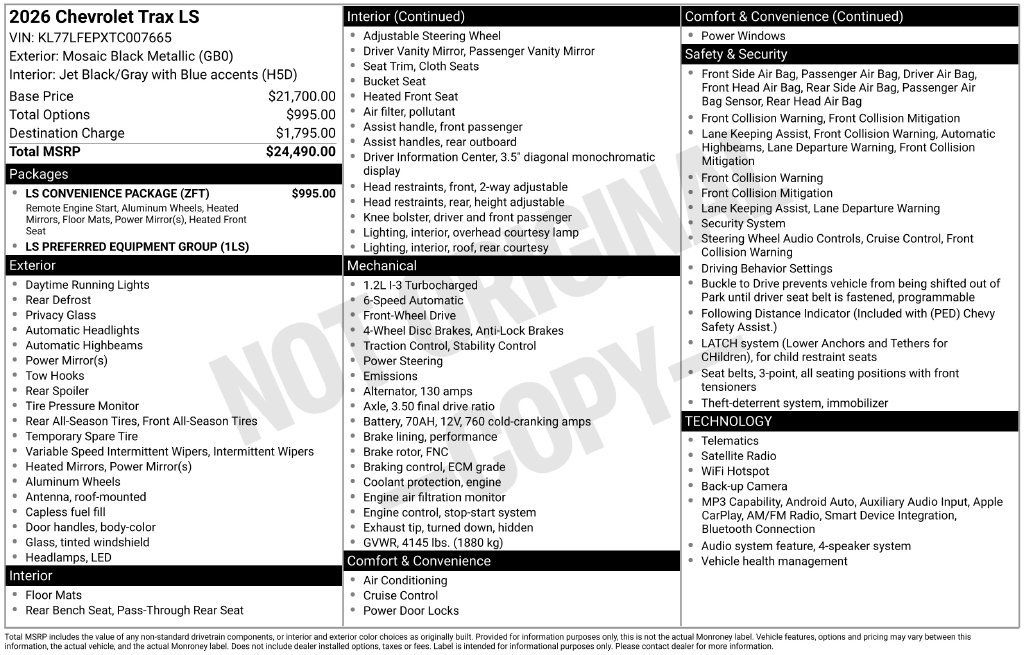 Used 2026 Chevrolet Trax LS w/ LS Convenience Package FWD image 6