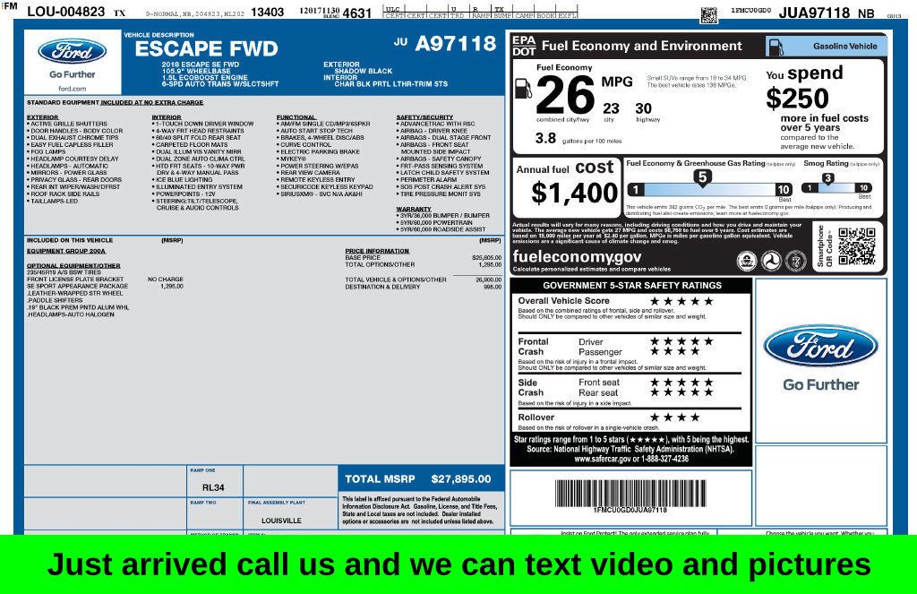 Used 2018 Ford Escape SE w/ SE Sport Appearance Package FWD image 1