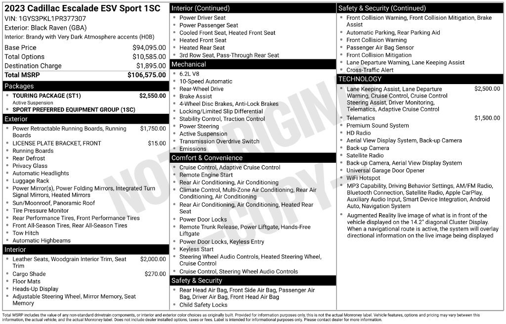 Used 2023 Cadillac Escalade ESV Sport w/ Touring Package RWD image 7