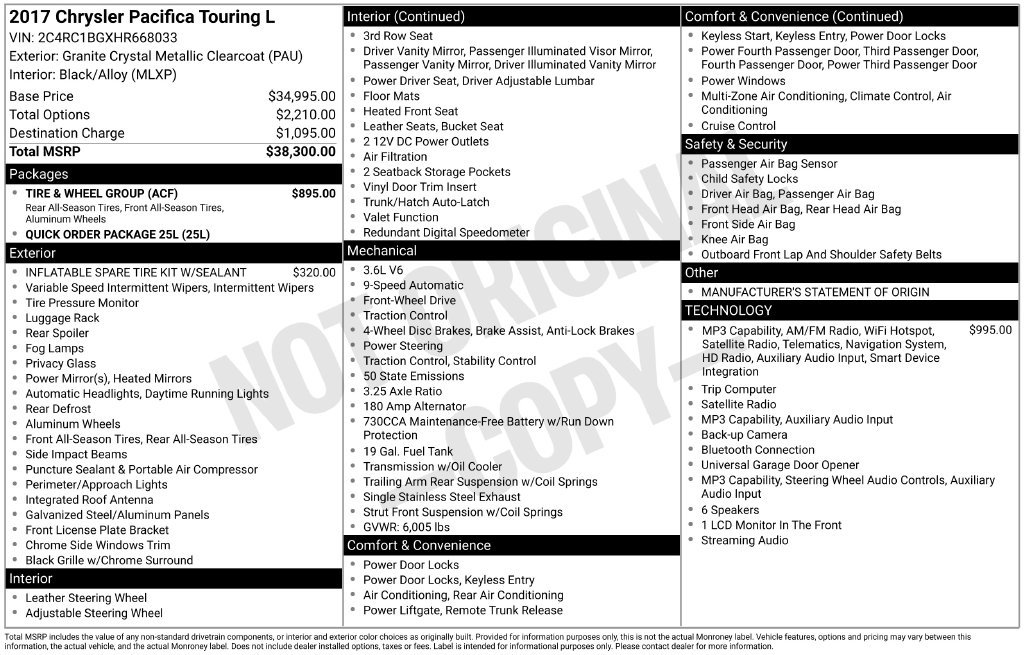Used 2017 Chrysler Pacifica Touring-L w/ Tire & Wheel Group FWD image 2