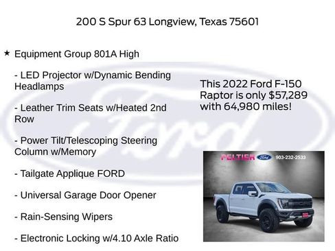 Certified 2022 Ford F150 Raptor w/ Equipment Group 801A High AWD/4WD image 22