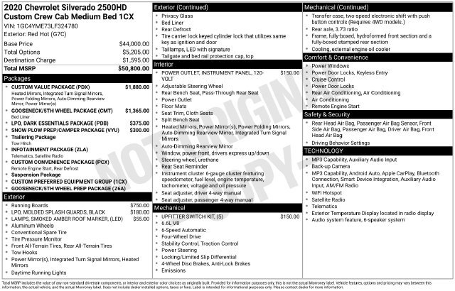 Used 2020 Chevrolet Silverado 2500 Custom w/ Custom Value Package AWD/4WD image 32