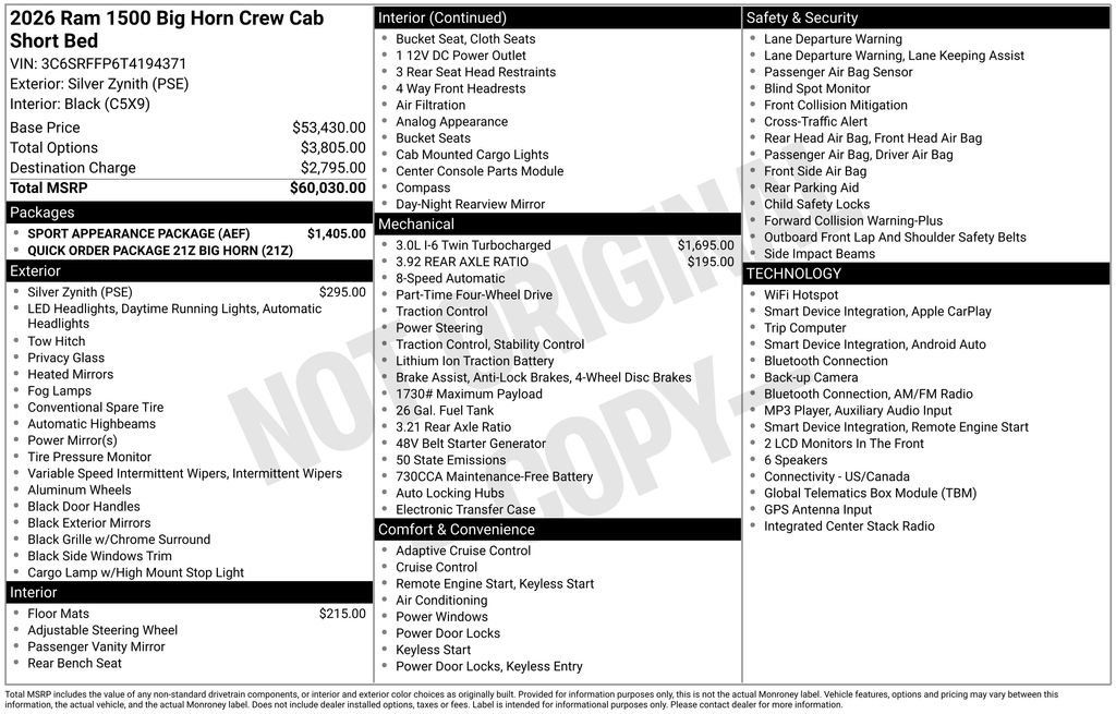 New 2026 RAM 1500 Big Horn w/ Sport Appearance Package AWD/4WD image 5