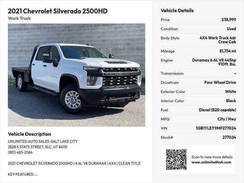 Used 2021 Chevrolet Silverado 2500 W/T w/ WT Fleet Convenience Package AWD/4WD image 23
