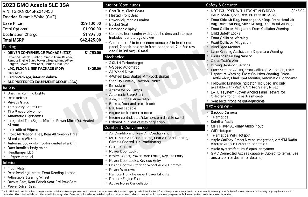 Used 2023 GMC Acadia SLE w/ Driver Convenience Package AWD/4WD image 40