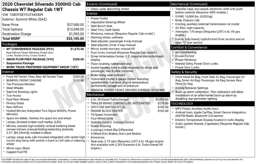 Used 2020 Chevrolet Silverado 3500 W/T w/ WT Convenience Package AWD/4WD image 7