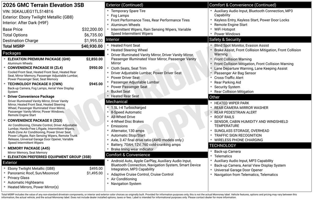 New 2026 GMC Terrain Elevation w/ Elevation Premium Package AWD/4WD image 32