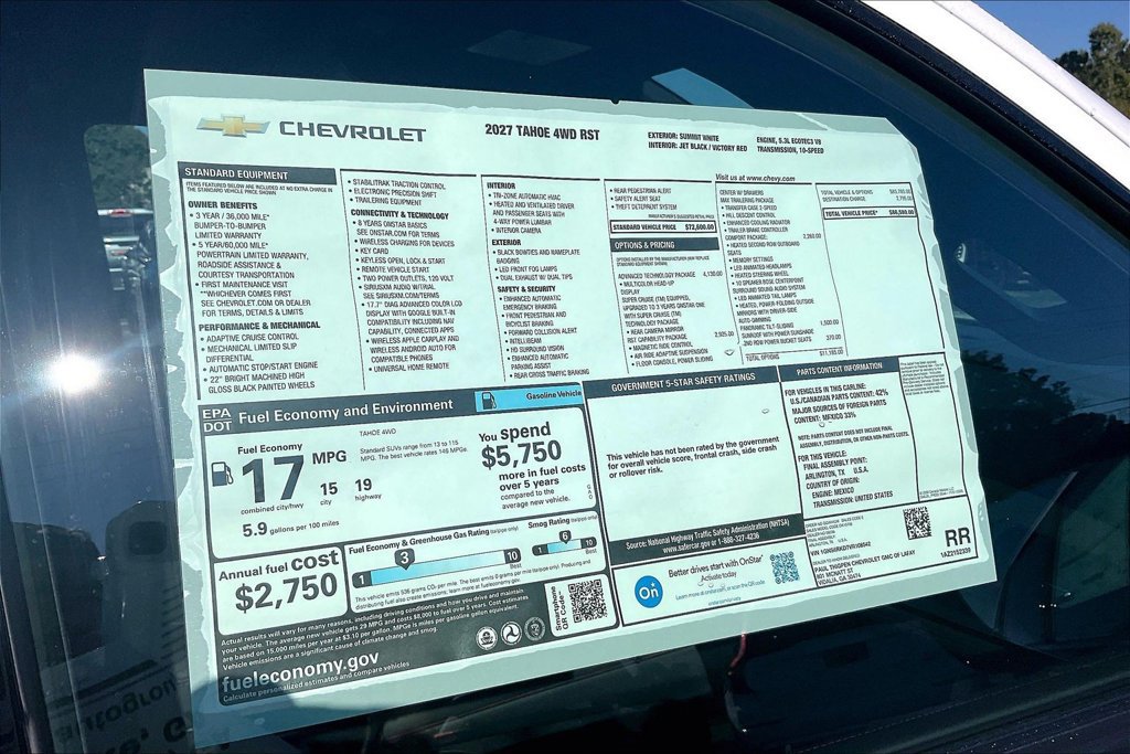 New 2027 Chevrolet Tahoe RST w/ Advanced Technology Package AWD/4WD image 14