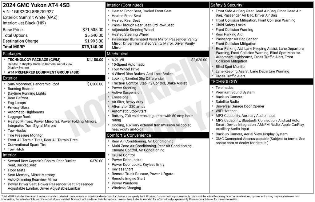 Used 2024 GMC Yukon AT4 w/ Technology Package AWD/4WD image 5